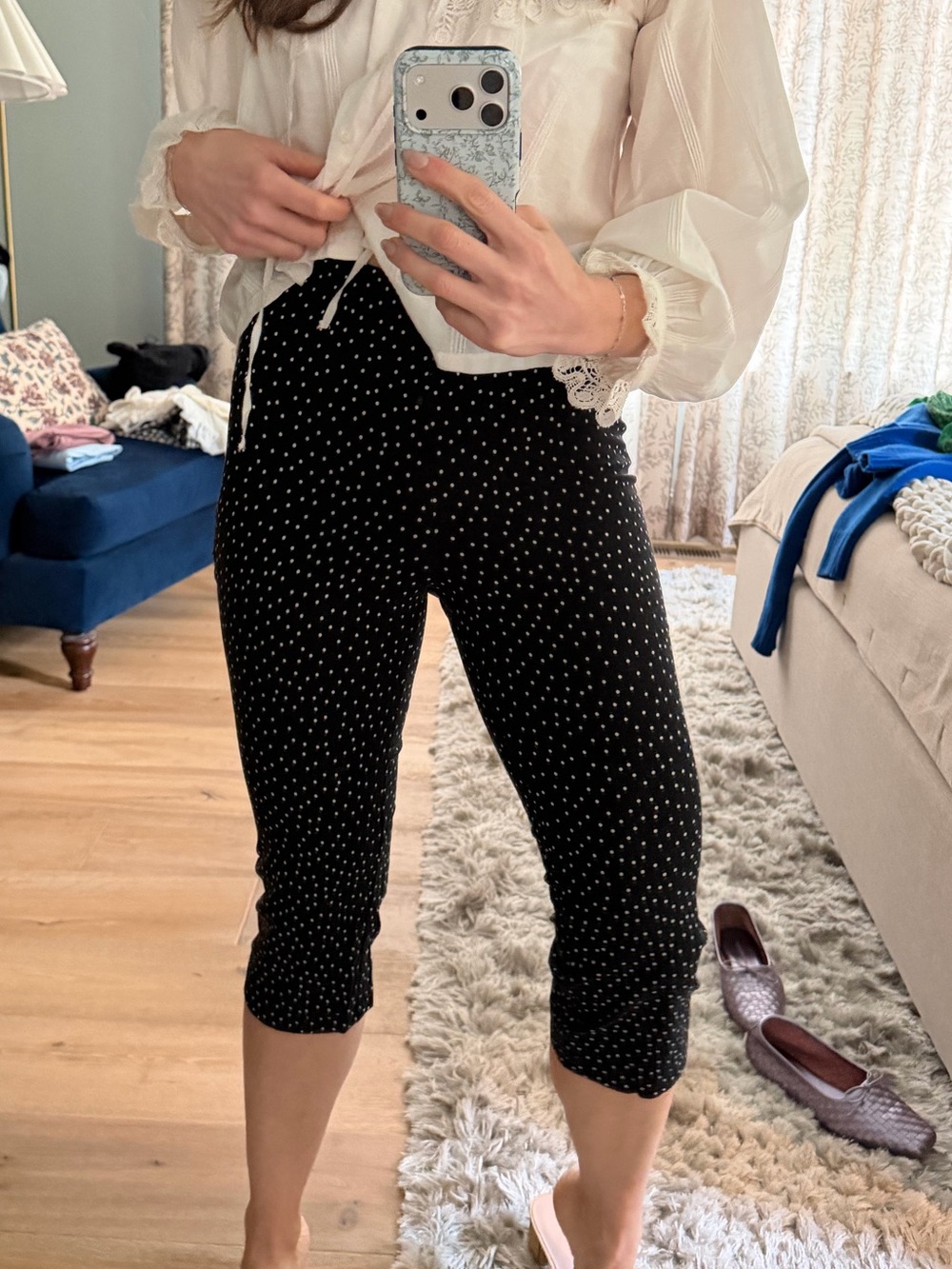 Anthropologie Maeve Black Polka Dot Capris